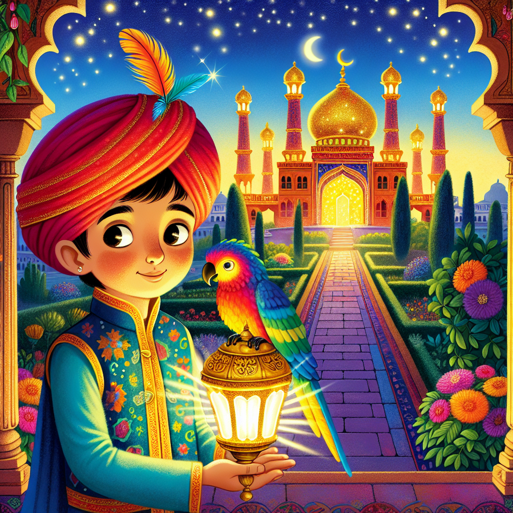 Colorful children's illustration for the story: Aladdin and the Wonderful Lamp