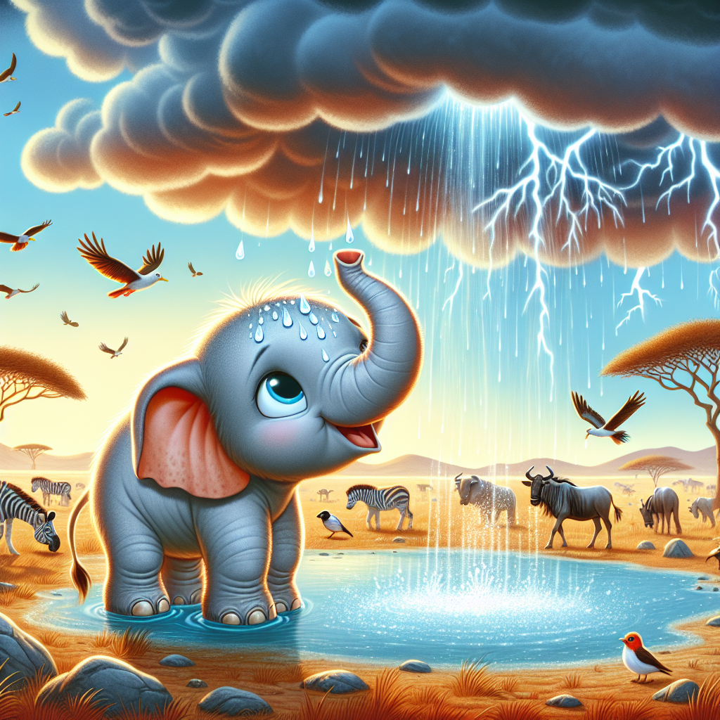 Colorful children's illustration for the story: Ella and the Wonderful Rain