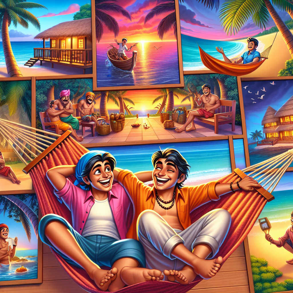 Colorful cartoon storyboard showing 8 key scenes from The Happy Now