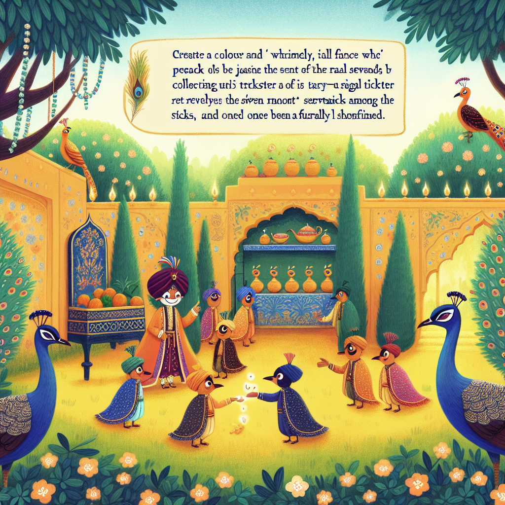 Colorful children's illustration for the story: Birbal and the Stolen Pearls