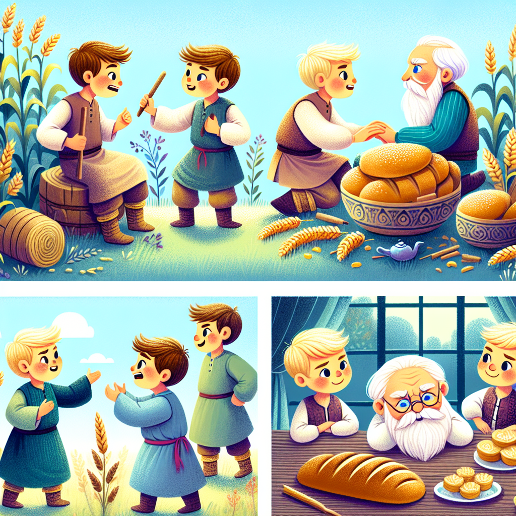 Colorful children's illustration for the story: The Brothers Who Stood Together