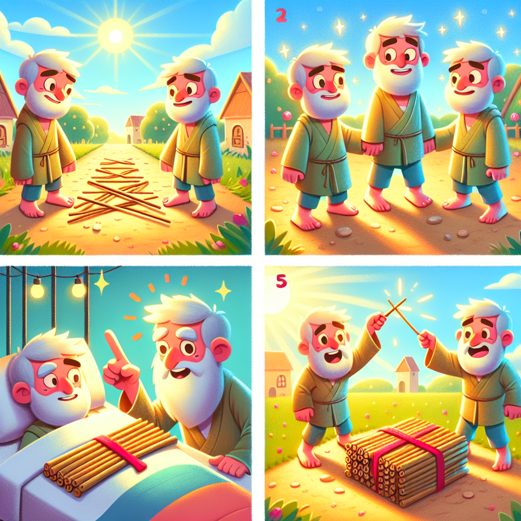 Colorful cartoon storyboard showing 8 key scenes from The Brothers Who Stood Together