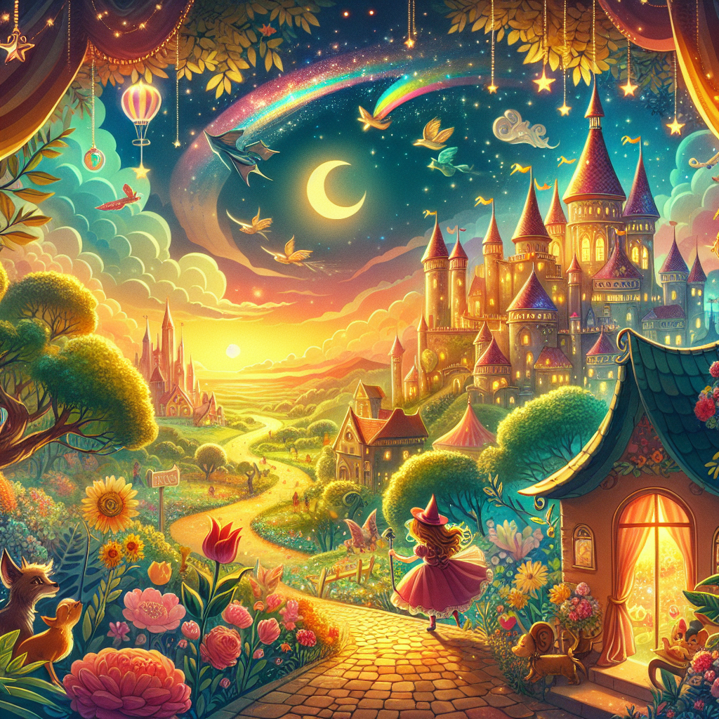 Colorful children's illustration for the story: Dorothy and the Ruby Slippers