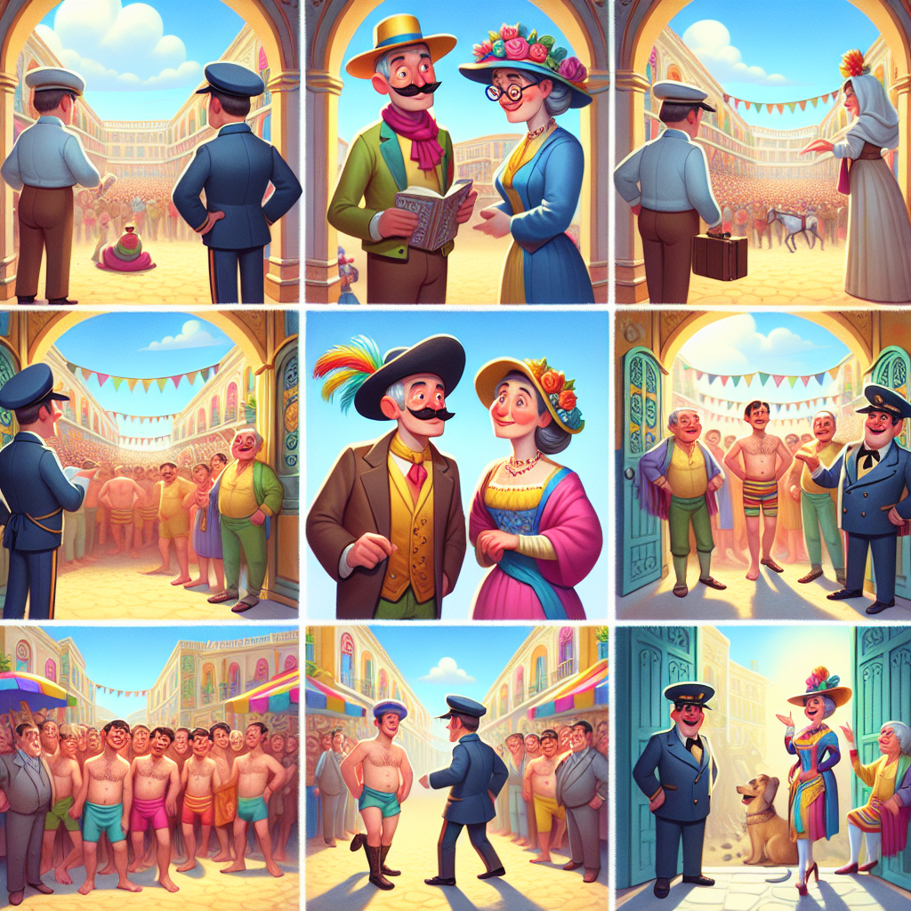 Colorful cartoon storyboard showing 8 key scenes from The Husband's Secret