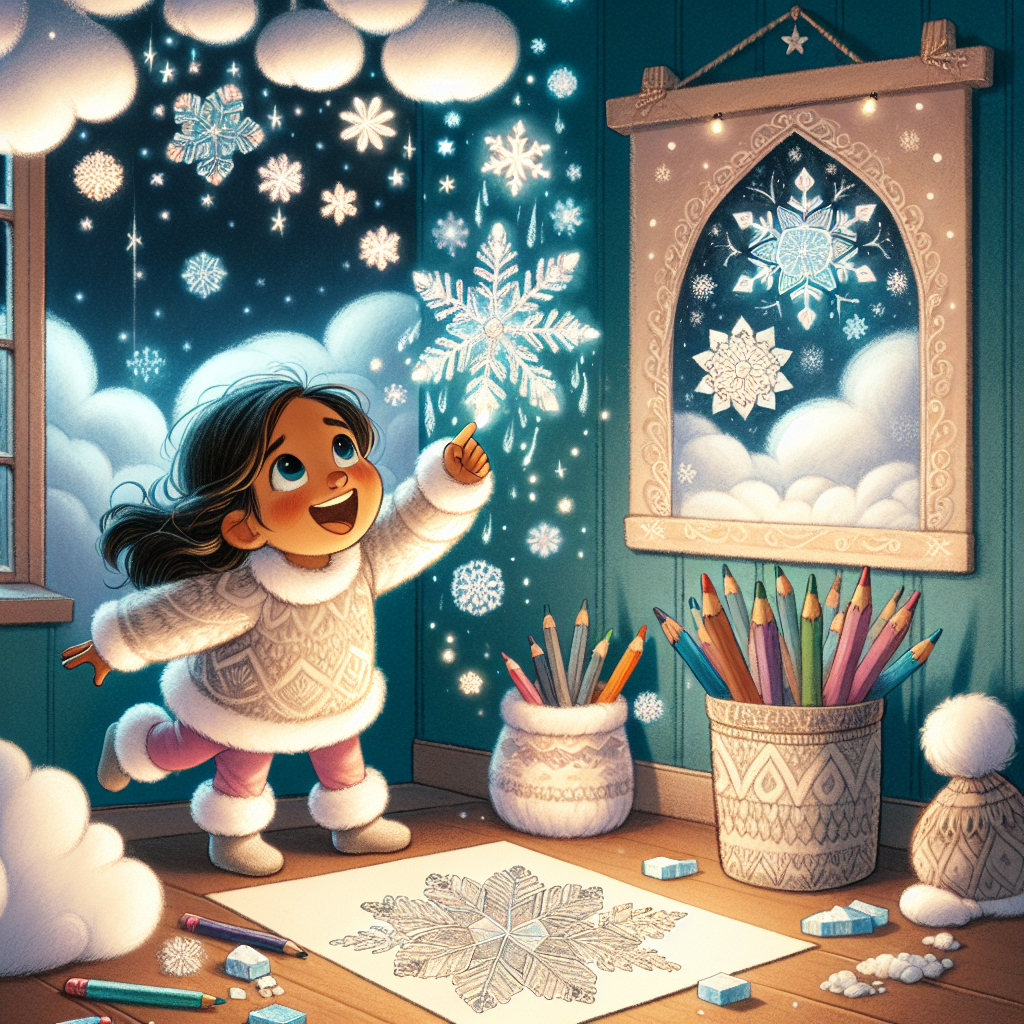 Colorful children's illustration for the story: Every Snowflake Has Its Place