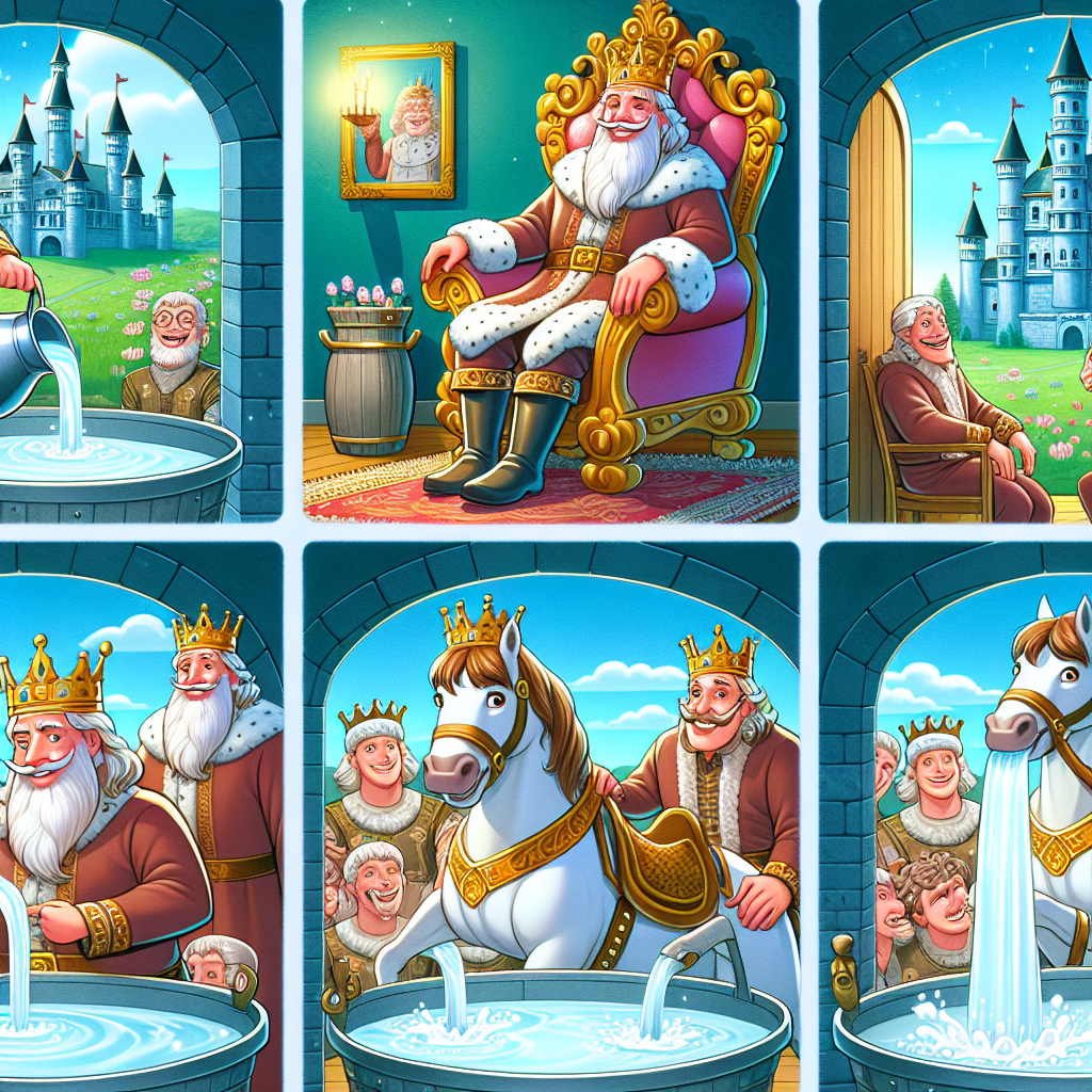 Colorful cartoon storyboard showing 8 key scenes from The Milk Tub and the Fear