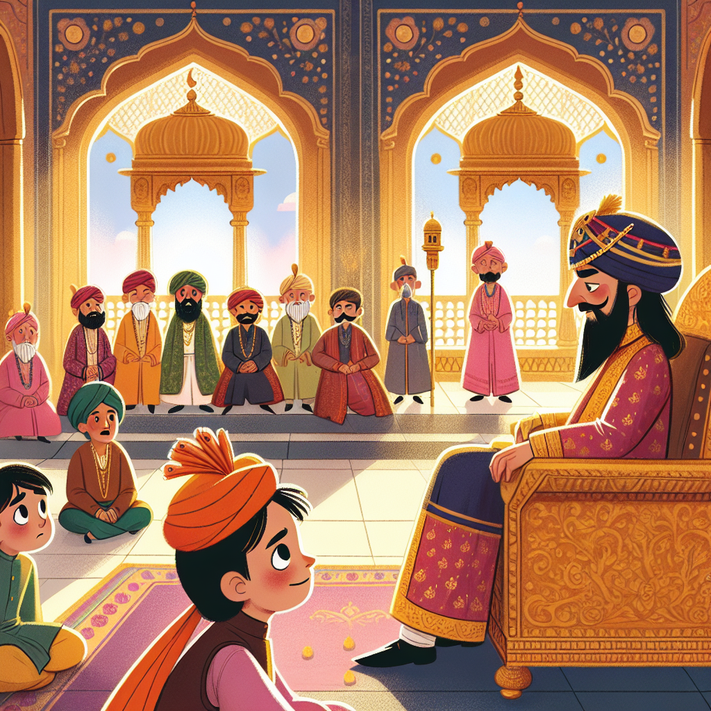 Colorful children's illustration for the story: The Gold Coin