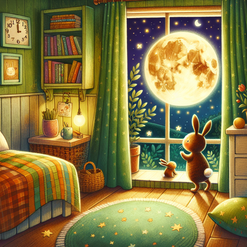 Colorful children's illustration for the story: Goodnight, Little Bunny