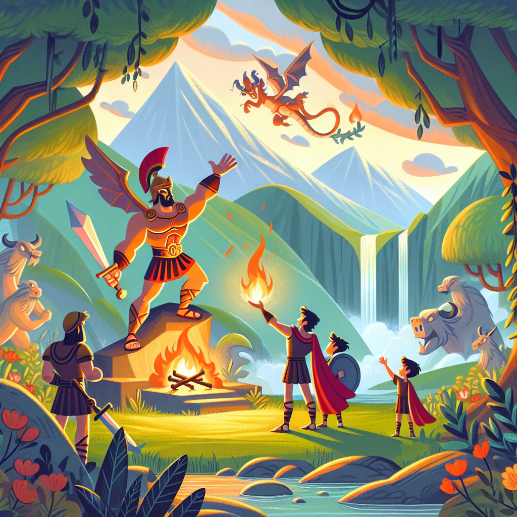 Colorful children's illustration for the story: The Twelve Labors of Hercules