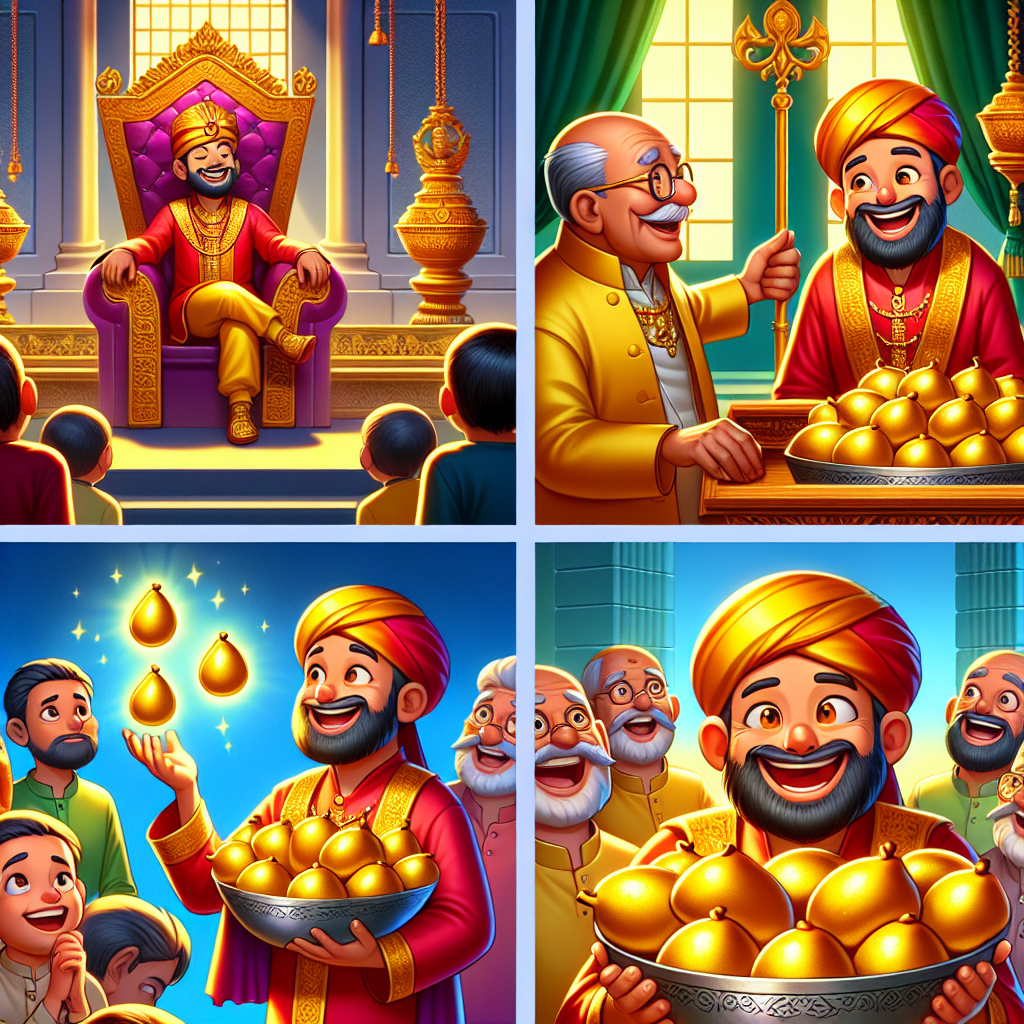 Colorful cartoon storyboard showing 8 key scenes from The Greedy Priest
