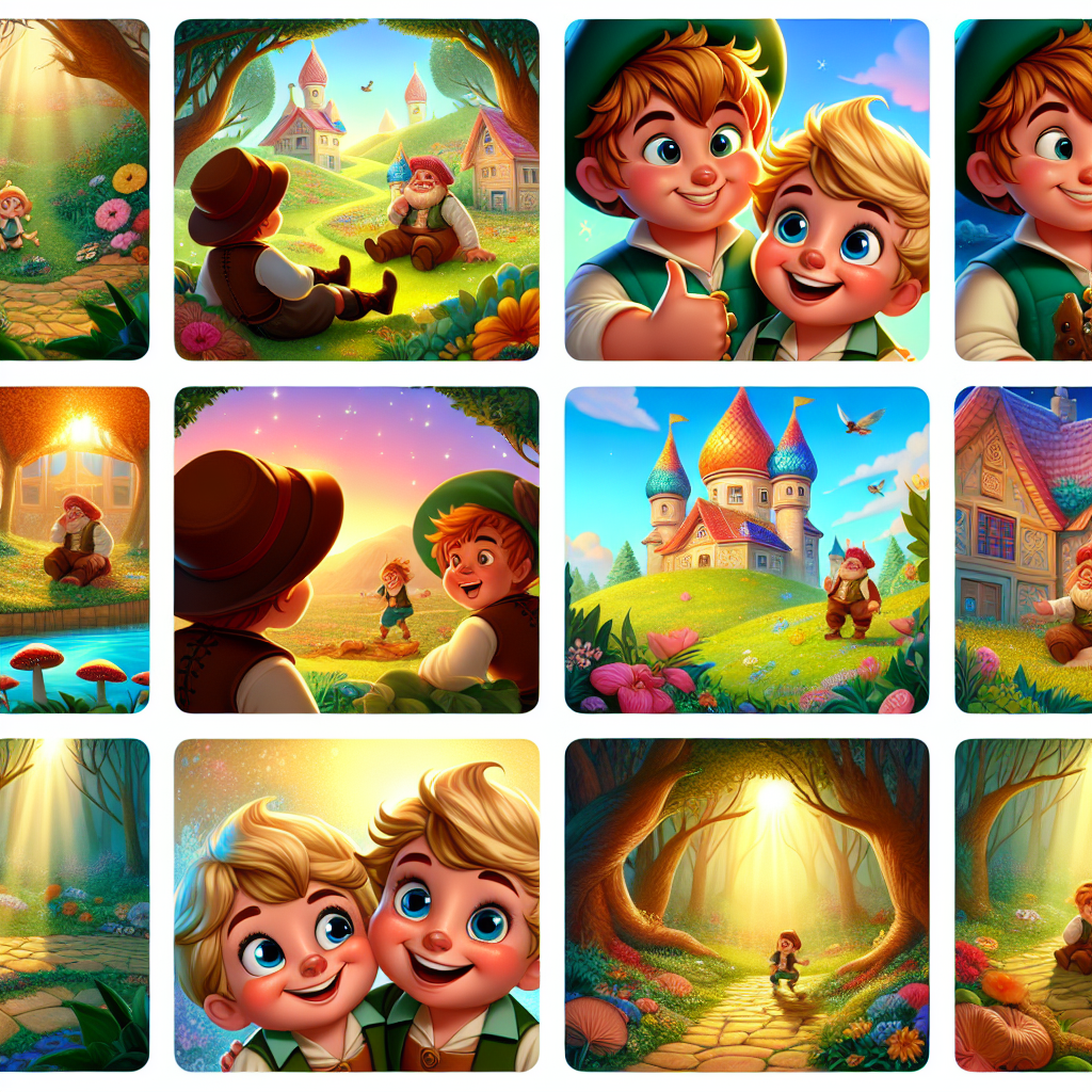 Colorful cartoon storyboard showing 8 key scenes from Jack the Giant Killer