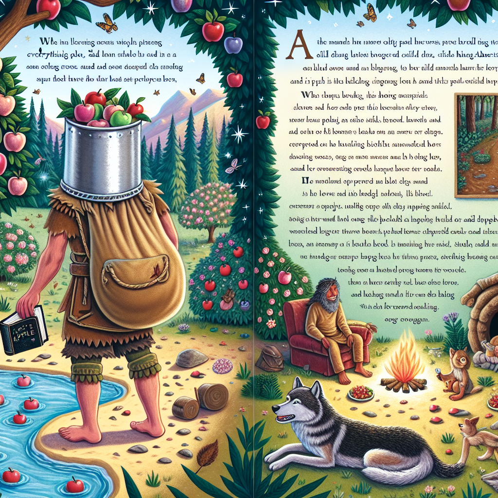 Colorful children's illustration for the story: Johnny Appleseed