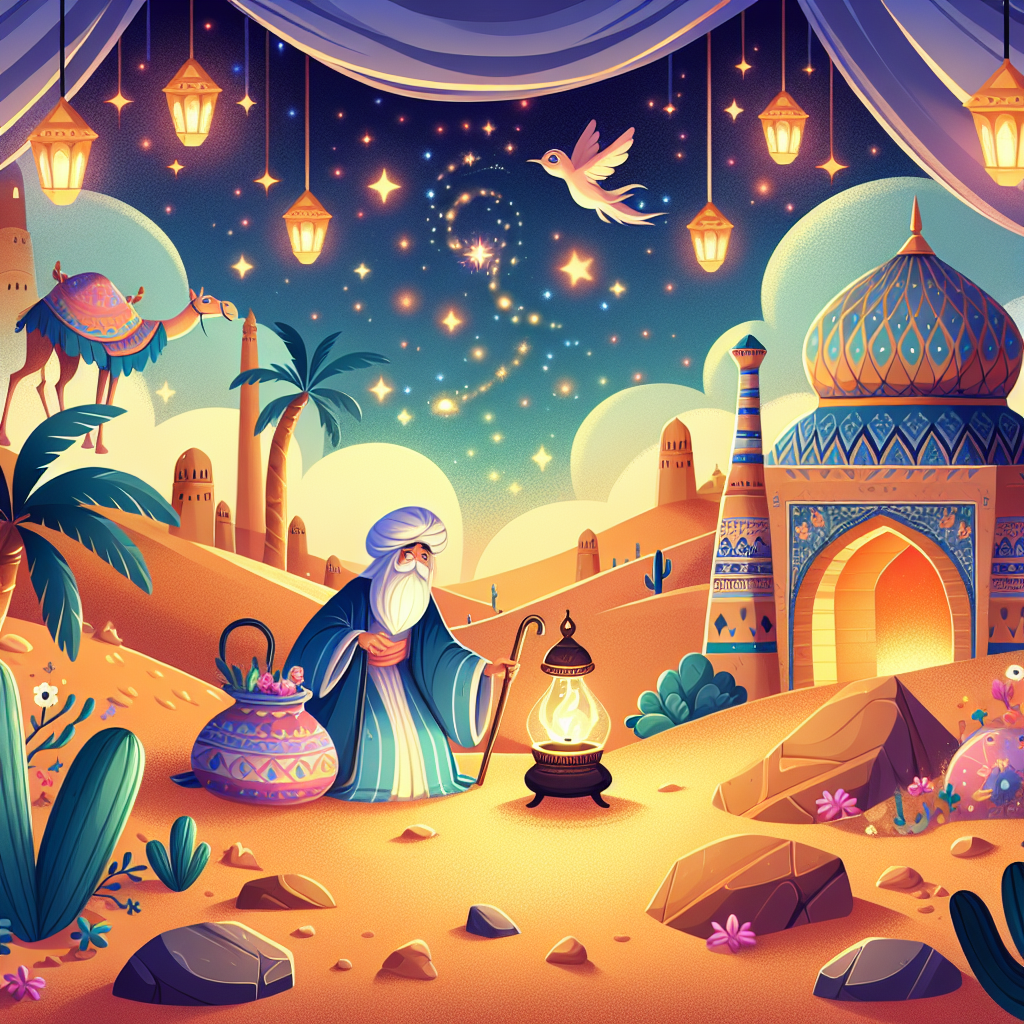 Colorful children's illustration for the story: Khudadad and the Demon