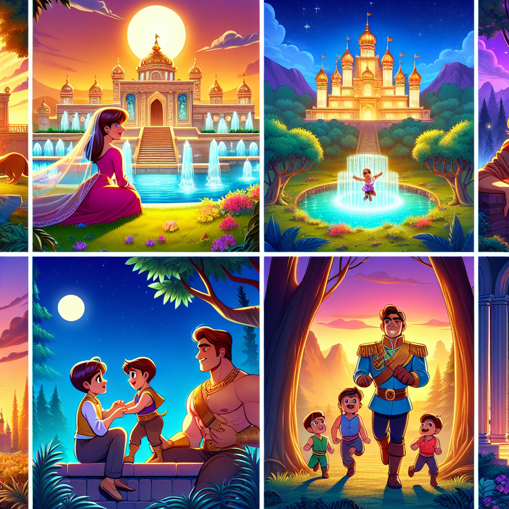 Colorful cartoon storyboard showing 8 key scenes from Khudadad and the Demon