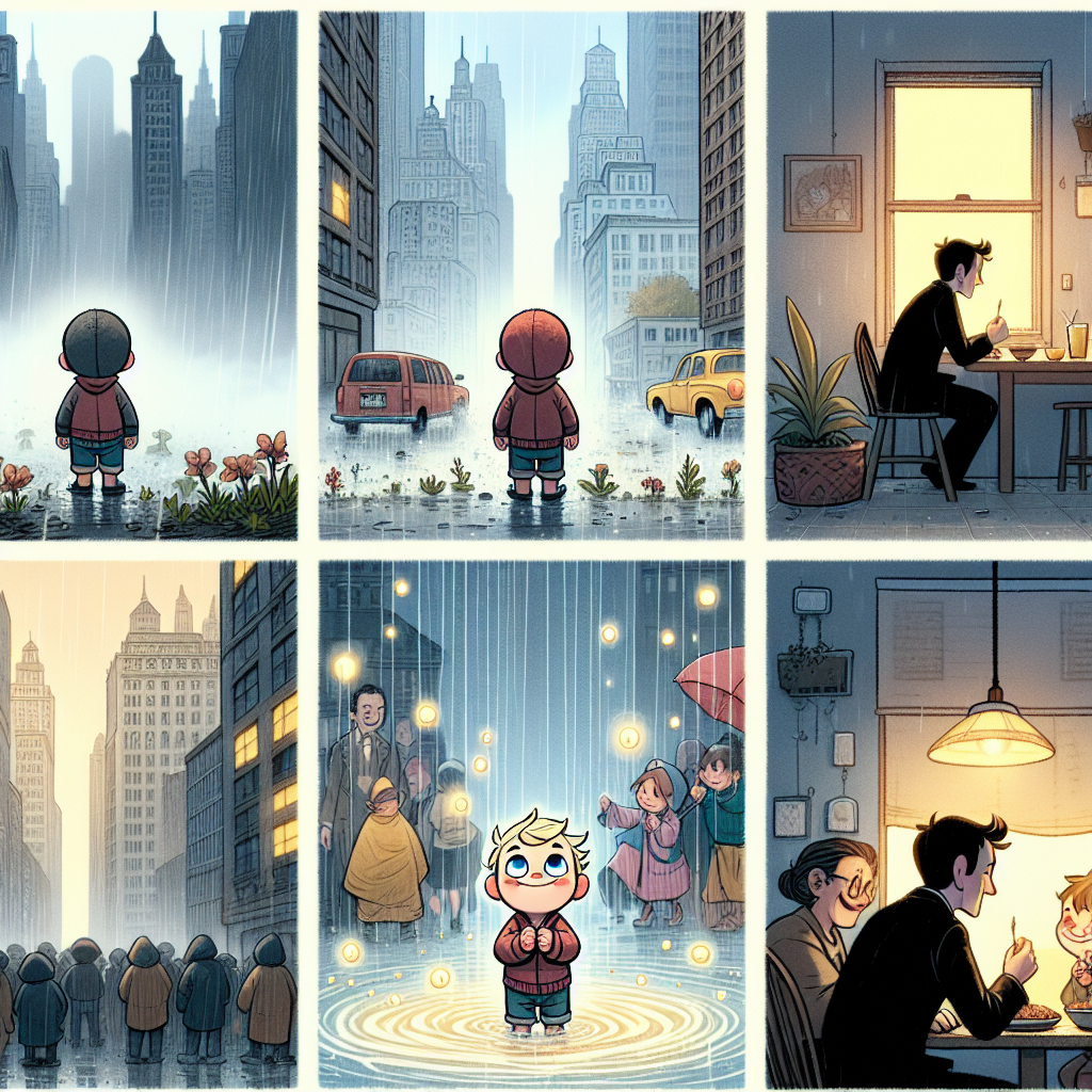 Colorful cartoon storyboard showing 8 key scenes from Oliver Twist