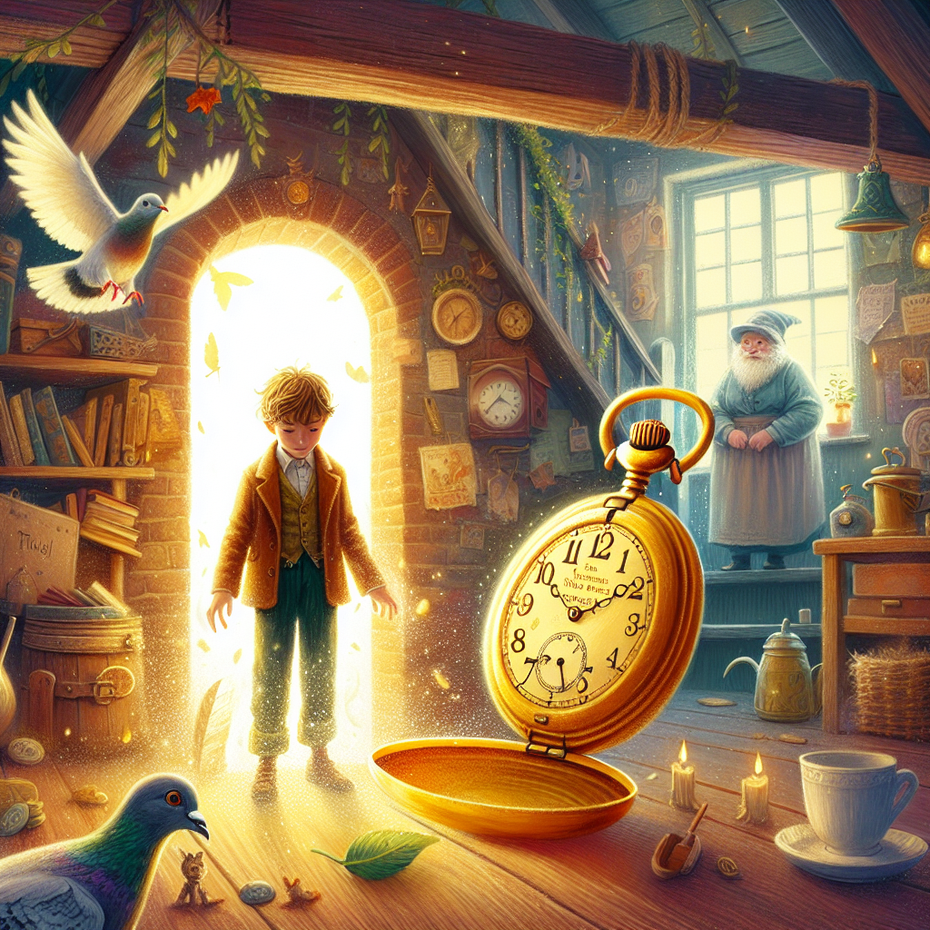 Colorful children's illustration for the story: Max and the Magic Pocket Watch