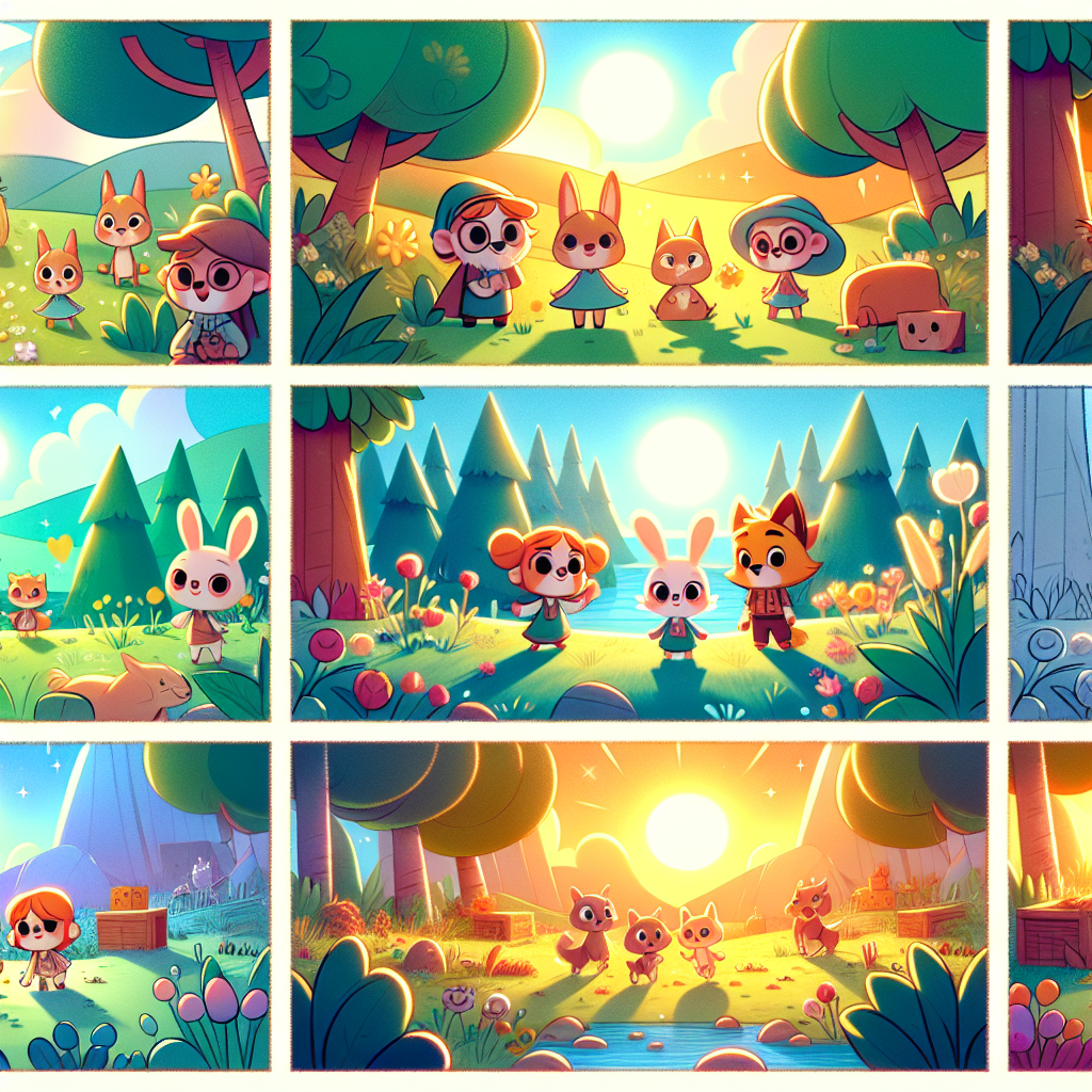 Colorful cartoon storyboard showing 8 key scenes from The Odyssey
