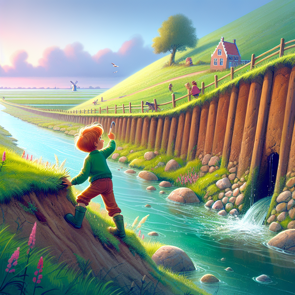 Colorful children's illustration for the story: Peter and the Dike