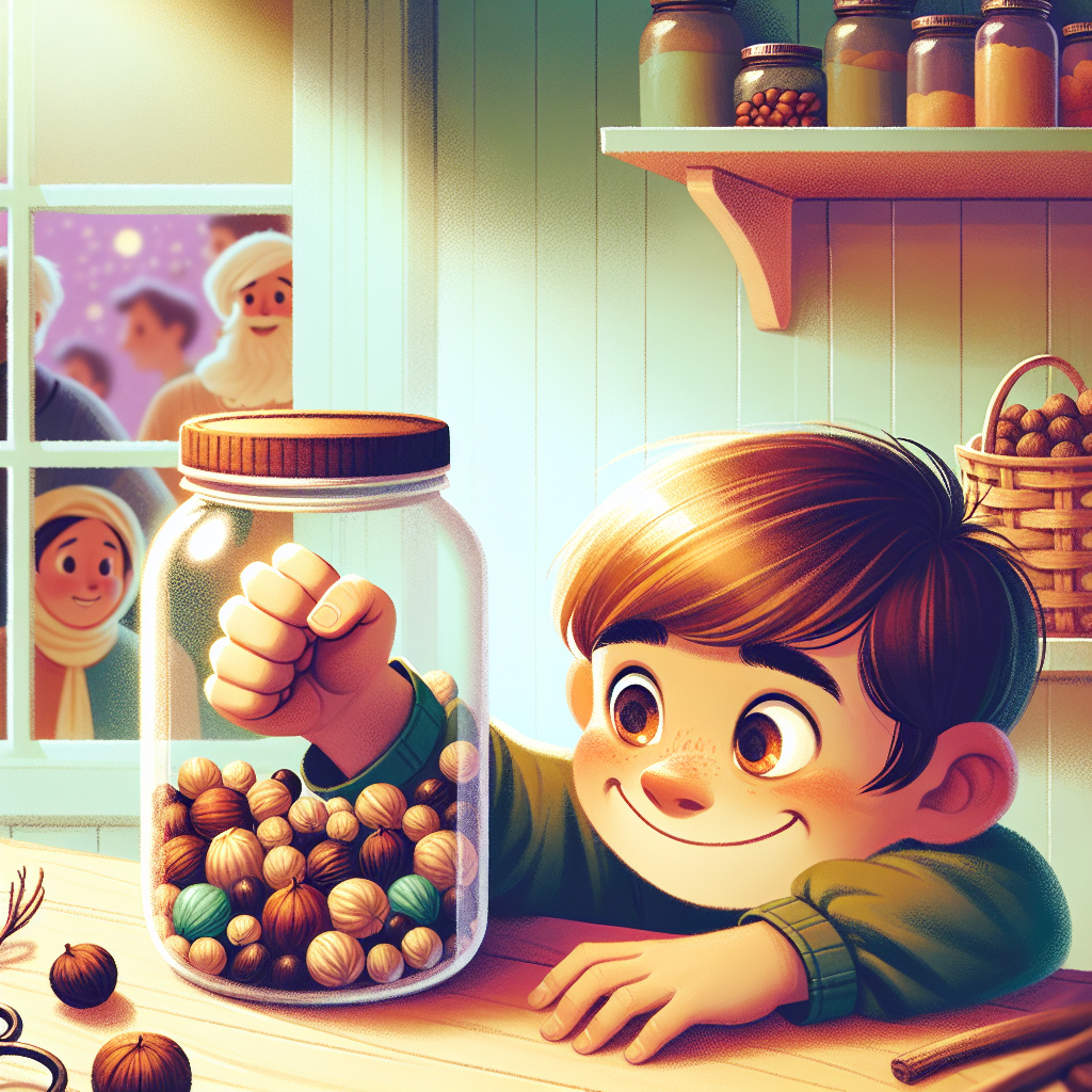 Colorful children's illustration for the story: The Greedy Boy