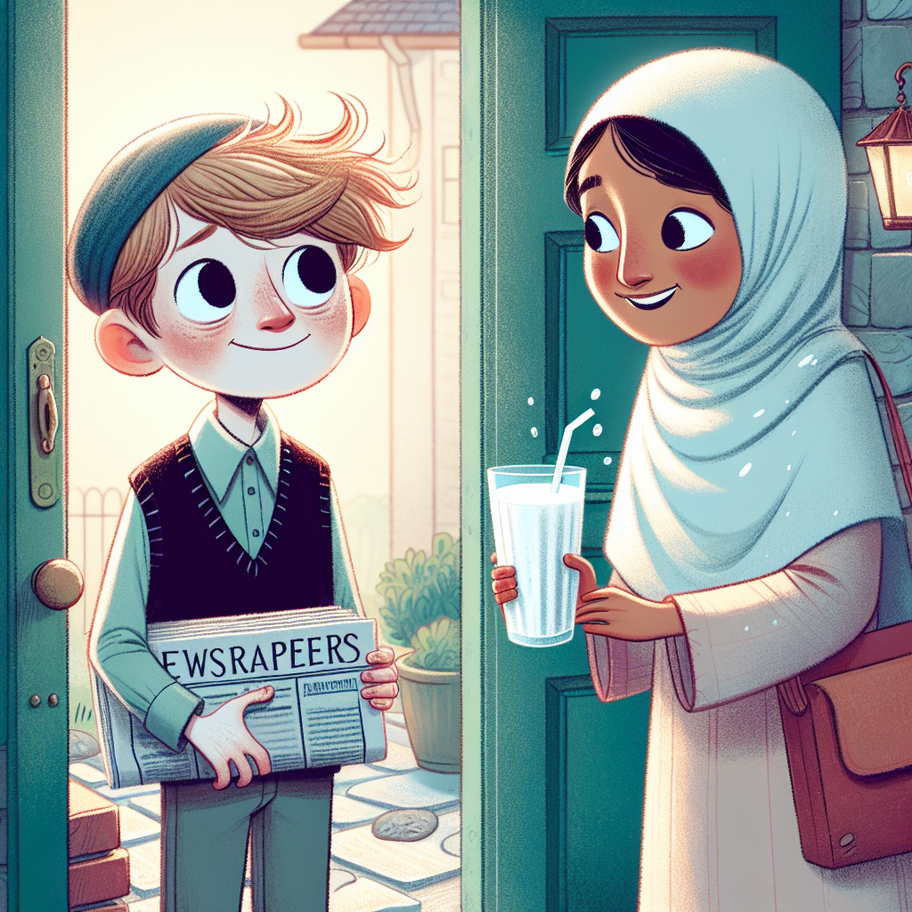 Colorful children's illustration for the story: One Glass of Milk