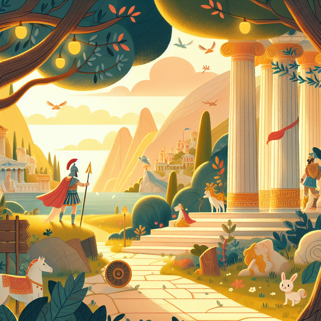 Colorful children's illustration for the story: Orpheus and Eurydice