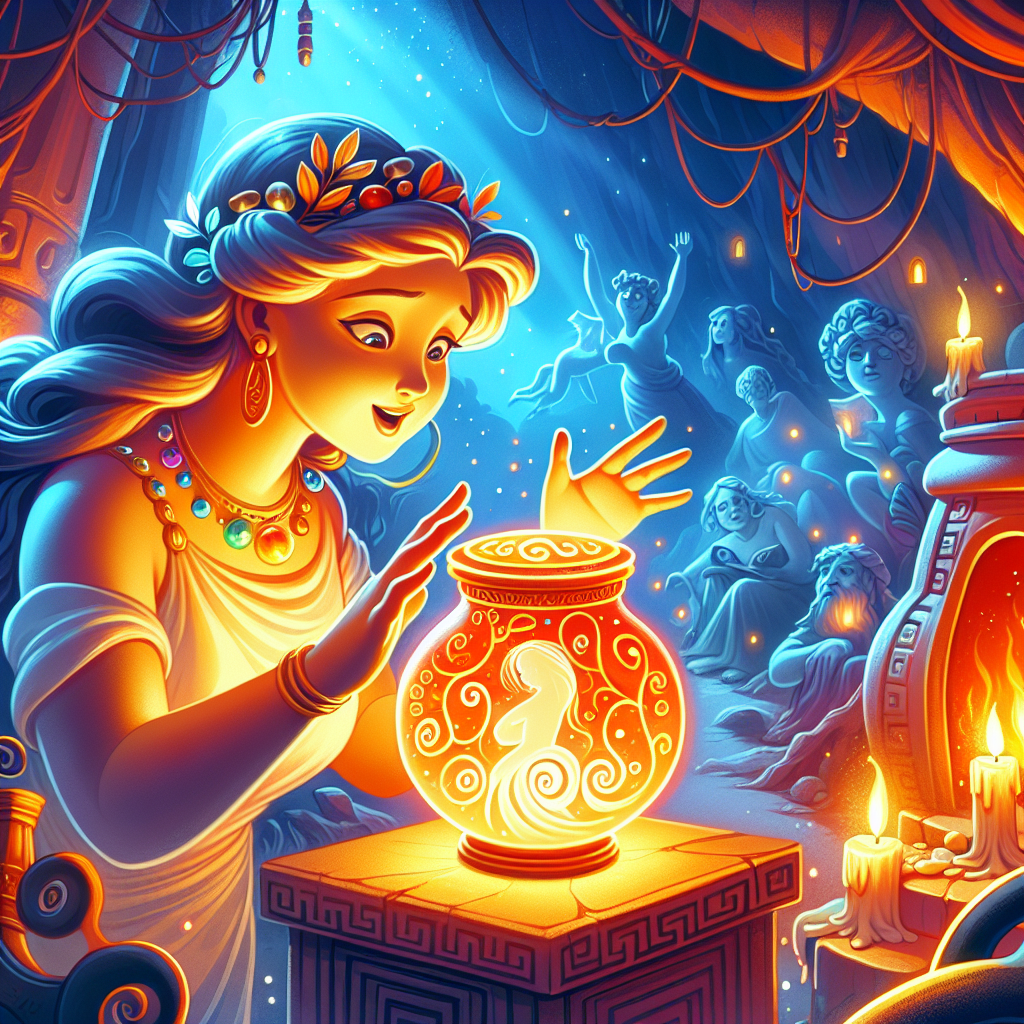 Colorful children's illustration for the story: Pandora's Box