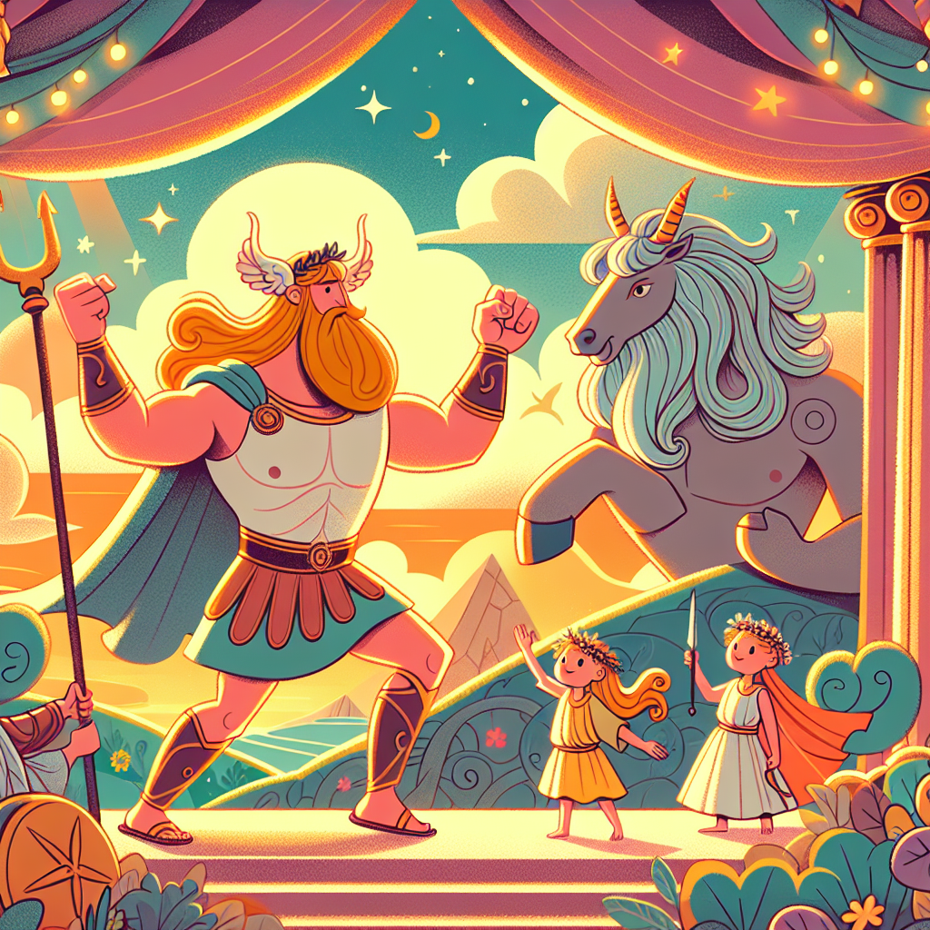 Colorful children's illustration for the story: Perseus and Medusa