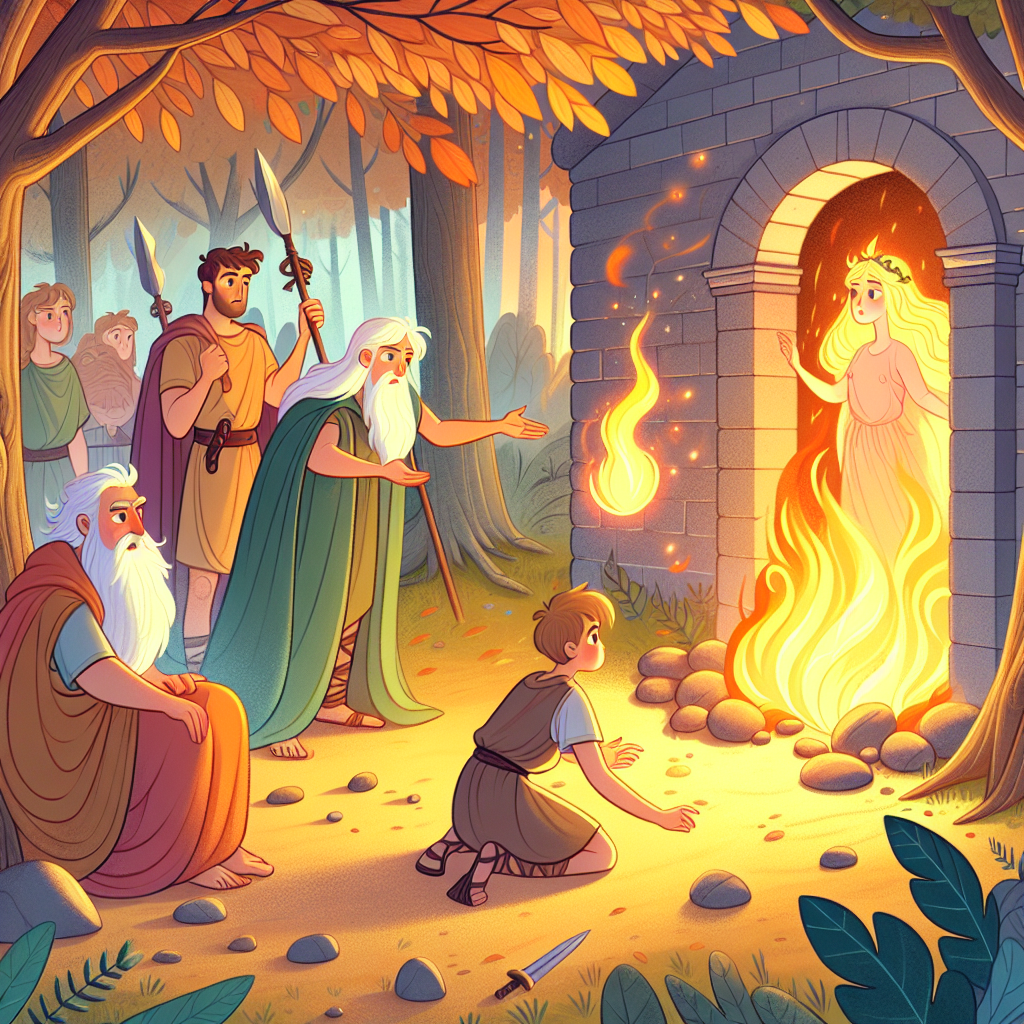 Colorful children's illustration for the story: Prometheus and the Gift of Fire