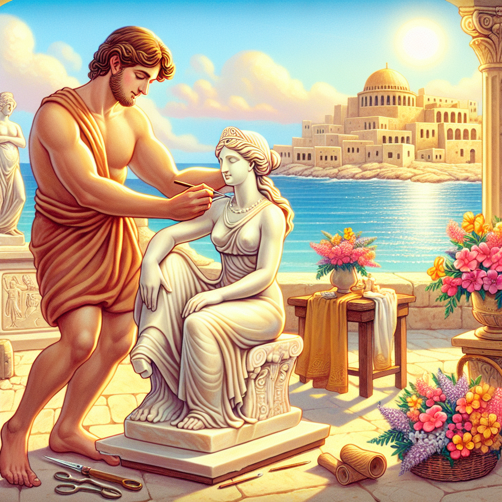 Colorful children's illustration for the story: Pygmalion