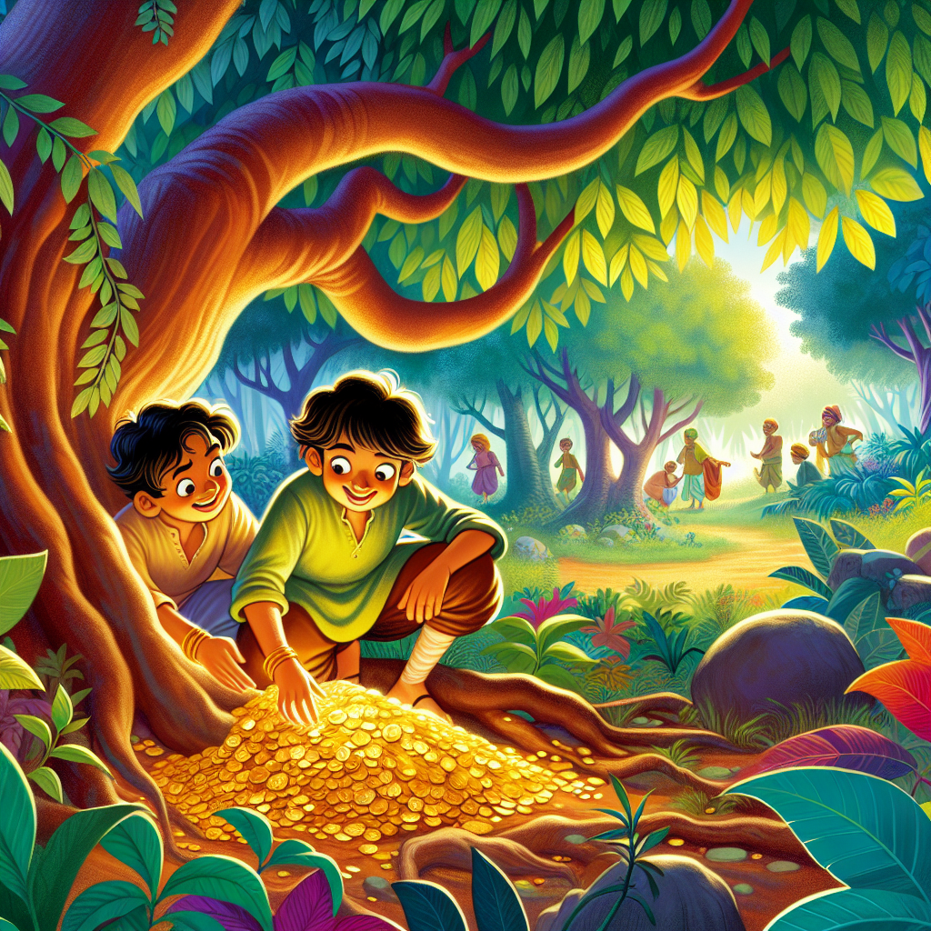 Colorful children's illustration for the story: The Two Friends