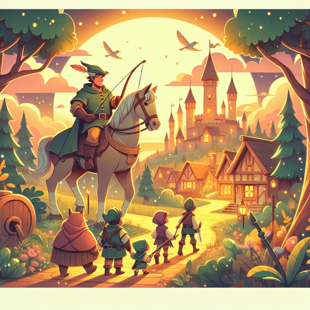 Colorful children's illustration for the story: Robin Hood