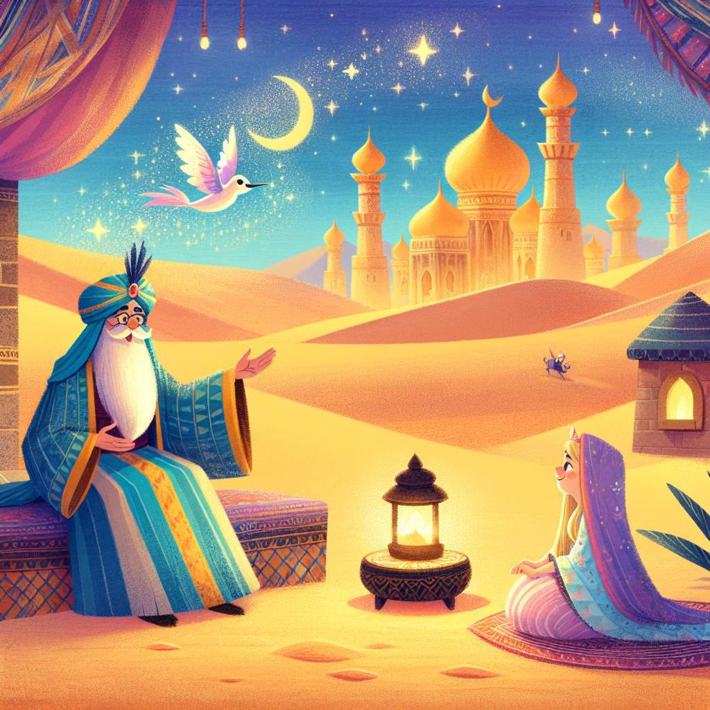 Colorful children's illustration for the story: Sinbad and the Old Man of the Sea