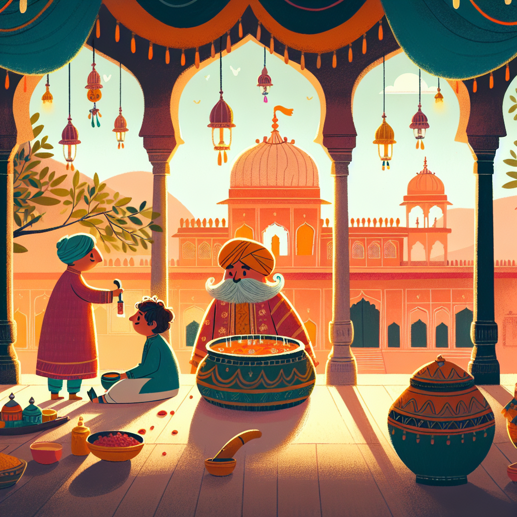 Colorful children's illustration for the story: The Mustache-Puller
