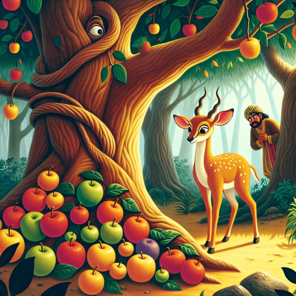 Colorful children's illustration for the story: The Clever Antelope
