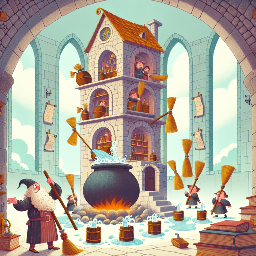 Colorful children's illustration for the story: The Sorcerer's Apprentice