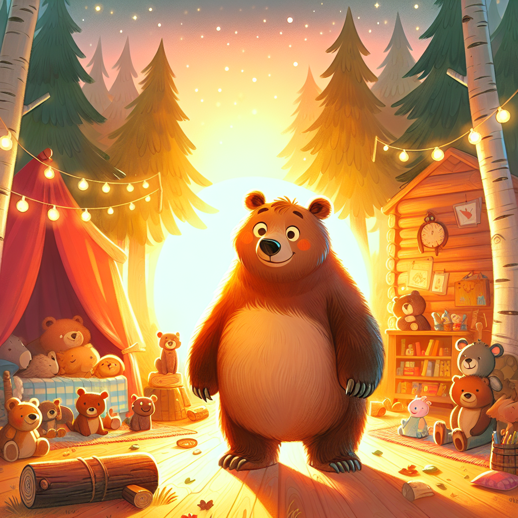 Colorful children's illustration for the story: The Bear and the Beehive