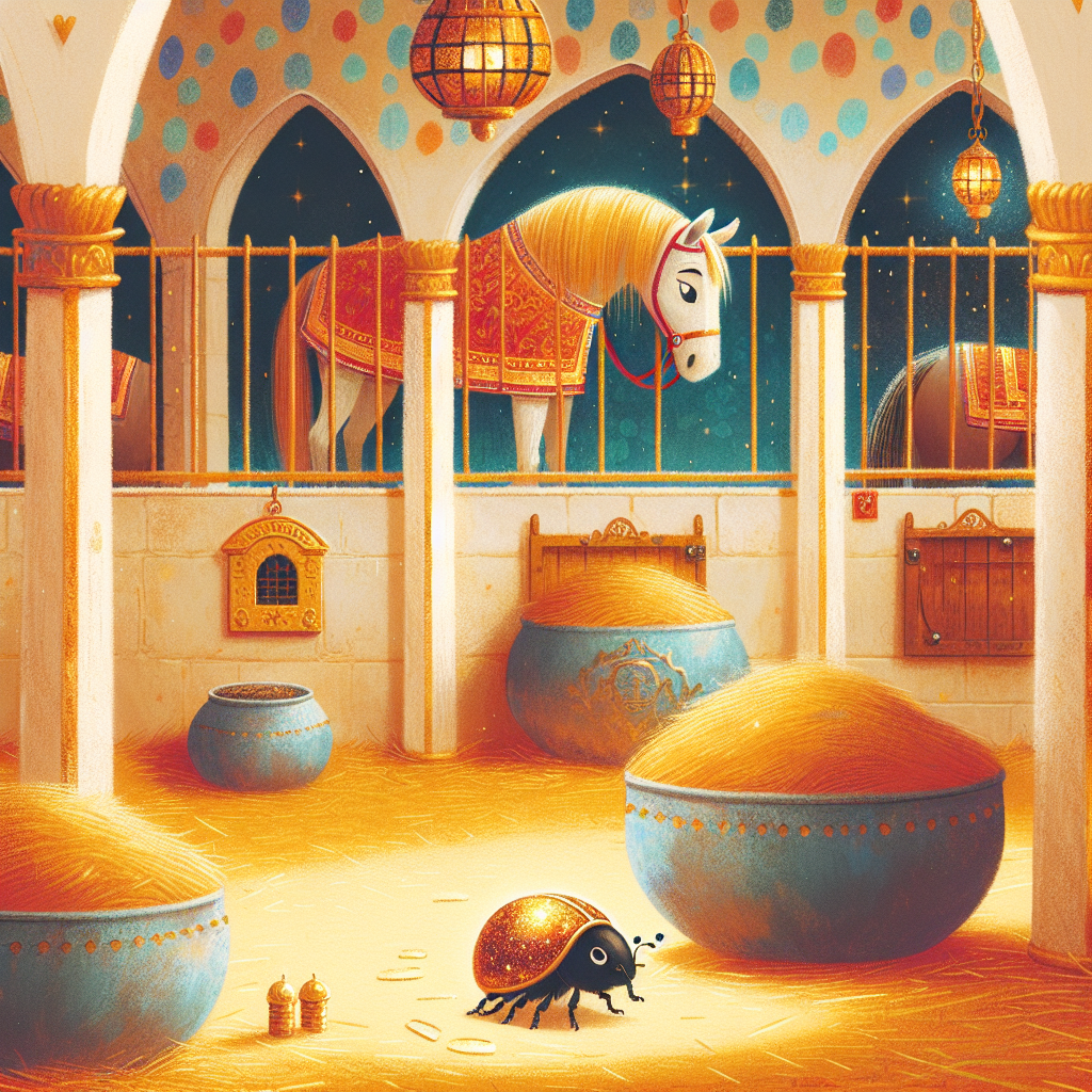 Colorful children's illustration for the story: The Beetle Who Dreamed of Greatness