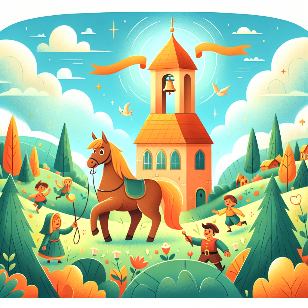 Colorful children's illustration for the story: The Horse That Rang the Bell