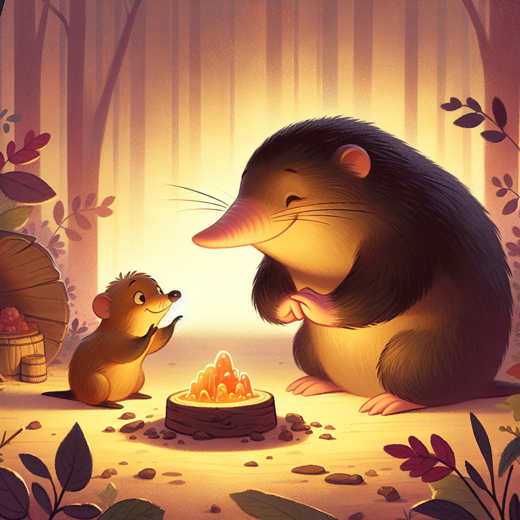 Colorful children's illustration for the story: The Proud Little Mole