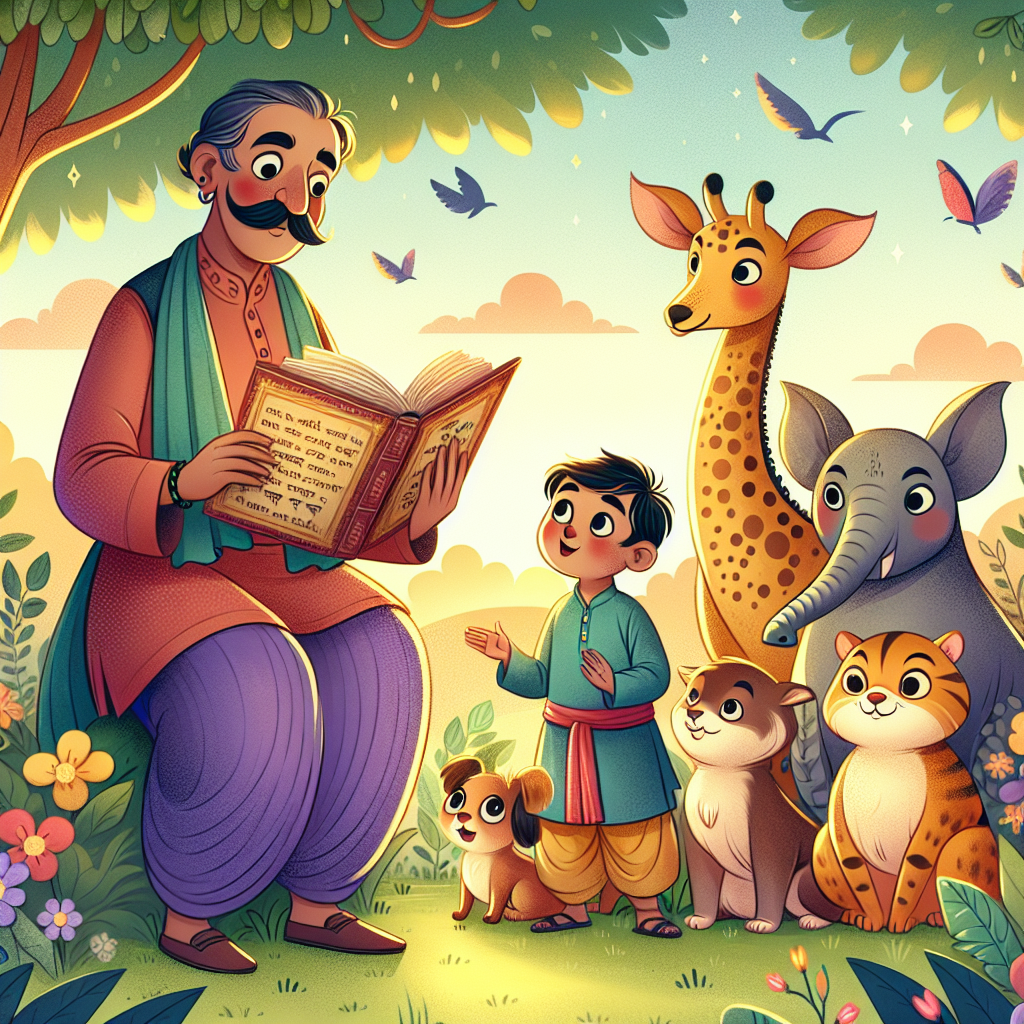 Colorful children's illustration for the story: The Clever Son