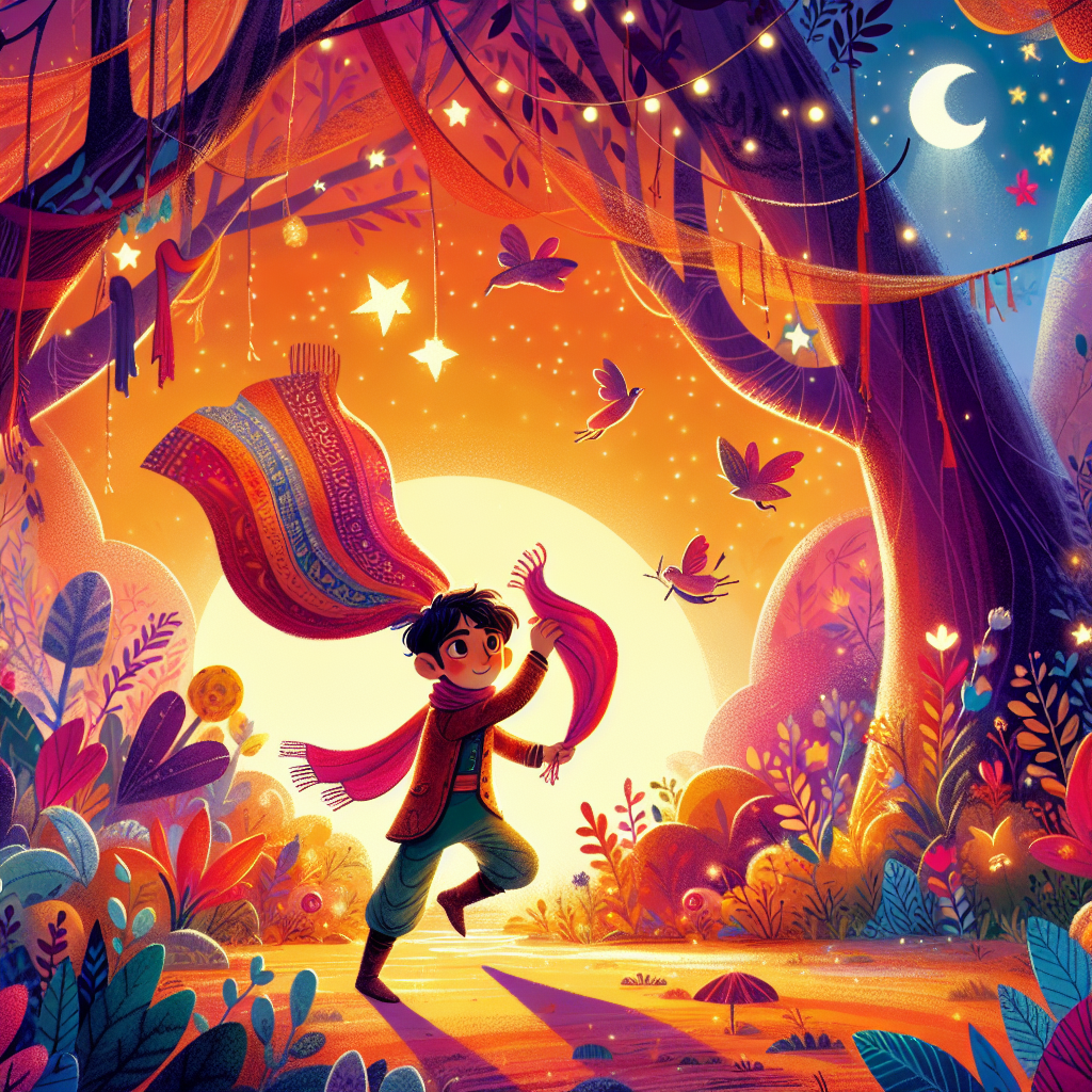 Colorful children's illustration for the story: The Boy and the North Wind