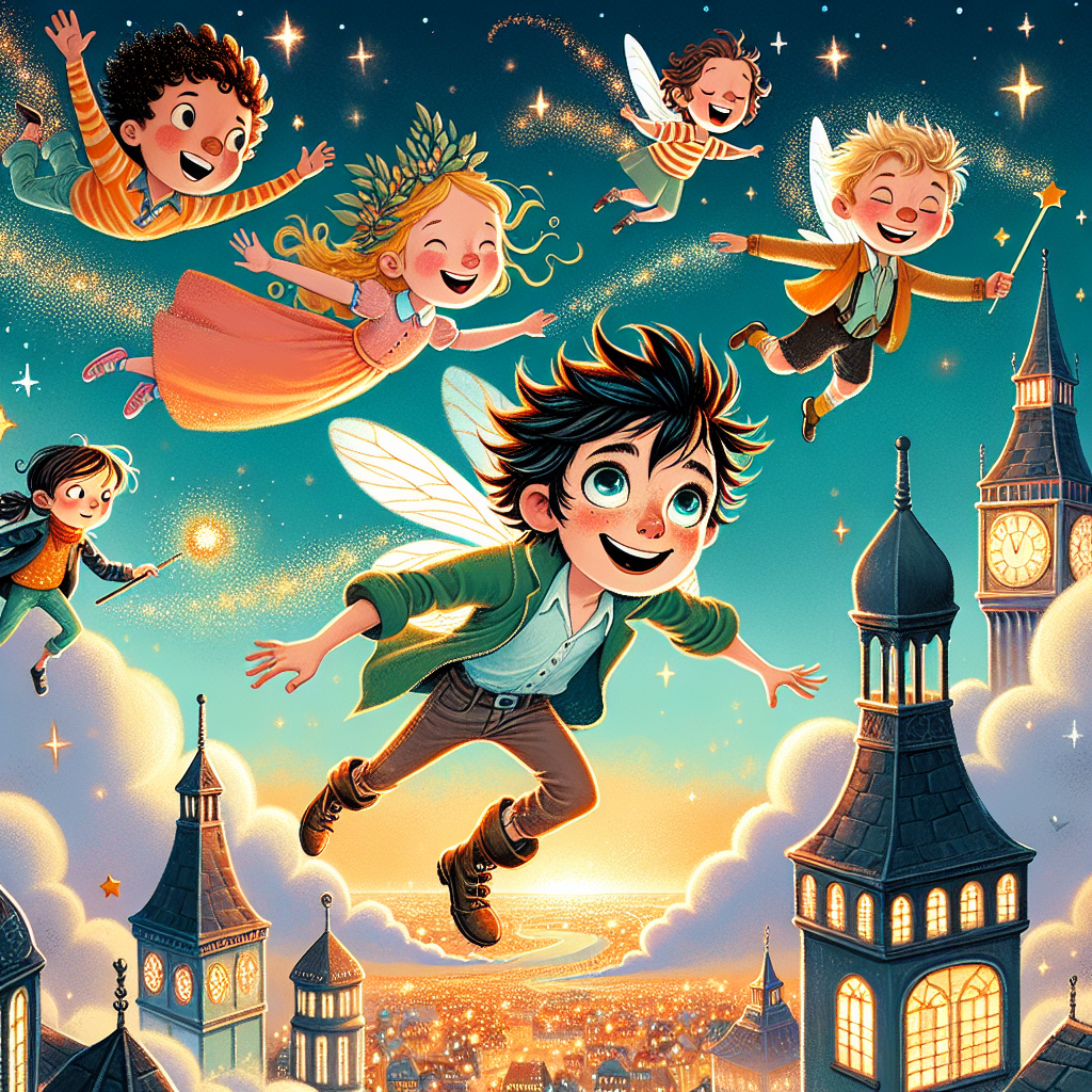 Colorful children's illustration for the story: Peter Pan
