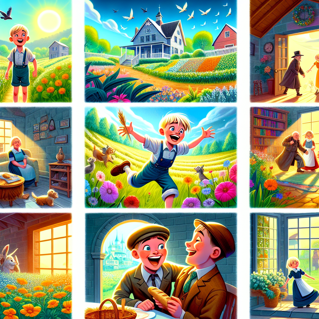 Colorful cartoon storyboard showing 8 key scenes from The Boy Who Dreamed Big