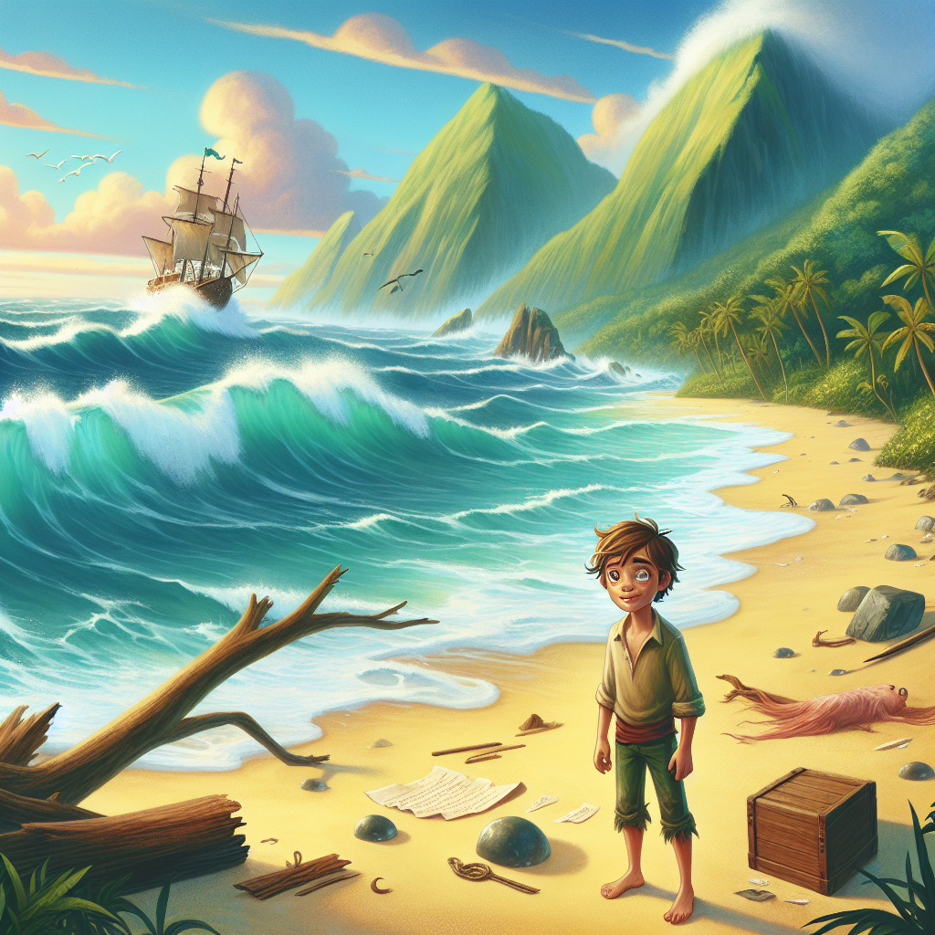 Colorful children's illustration for the story: The Boy and the Sea