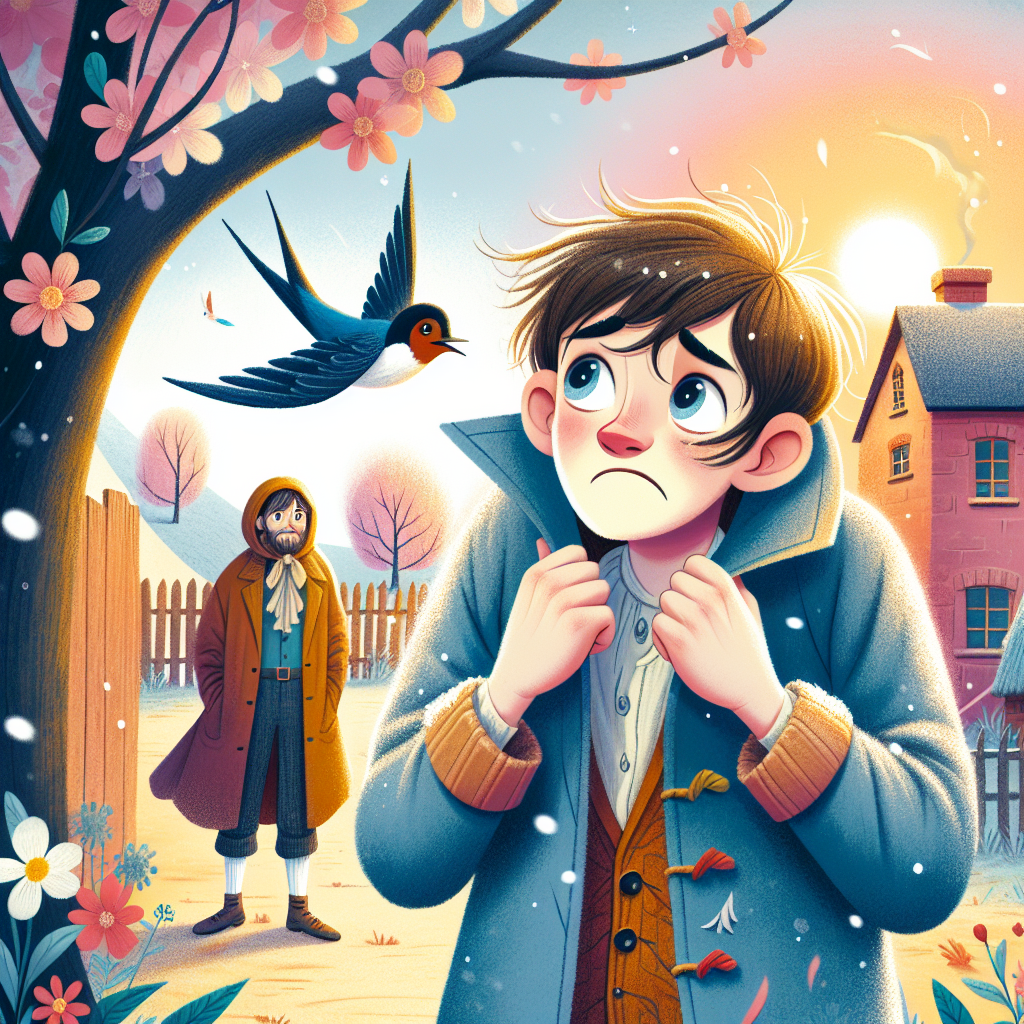 Colorful children's illustration for the story: The Boy Who Sold His Coat