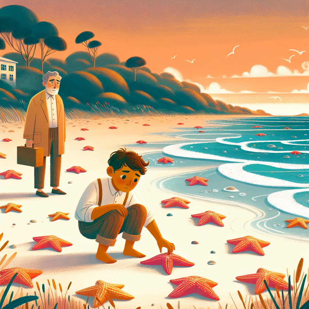 Colorful children's illustration for the story: The Starfish Story