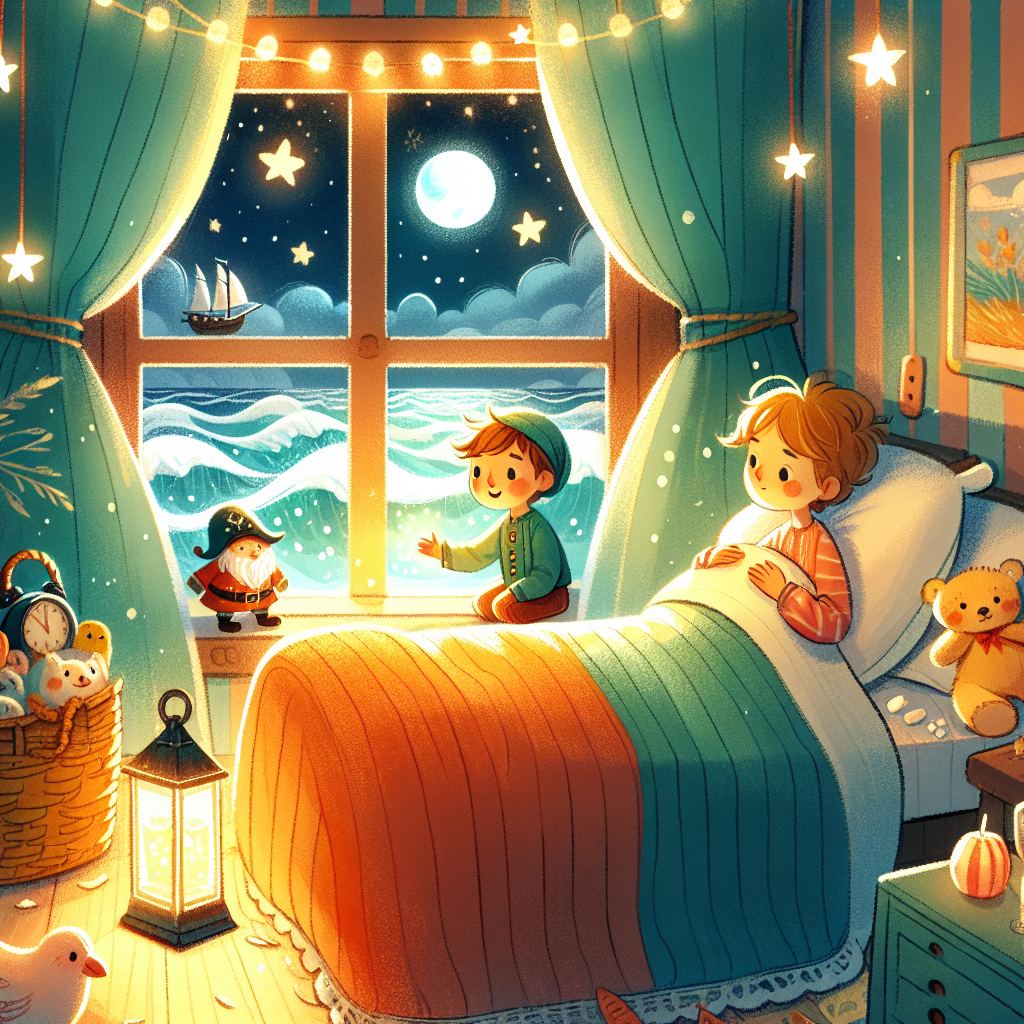 Colorful children's illustration for the story: The Boy Who Was Carried Away by the Sea