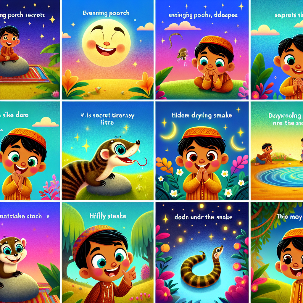 Colorful cartoon storyboard showing 8 key scenes from The Boy Who Ignored Advice