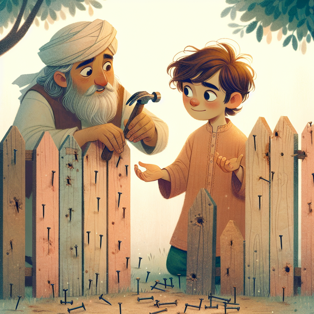 Colorful children's illustration for the story: The Boy and the Hammer