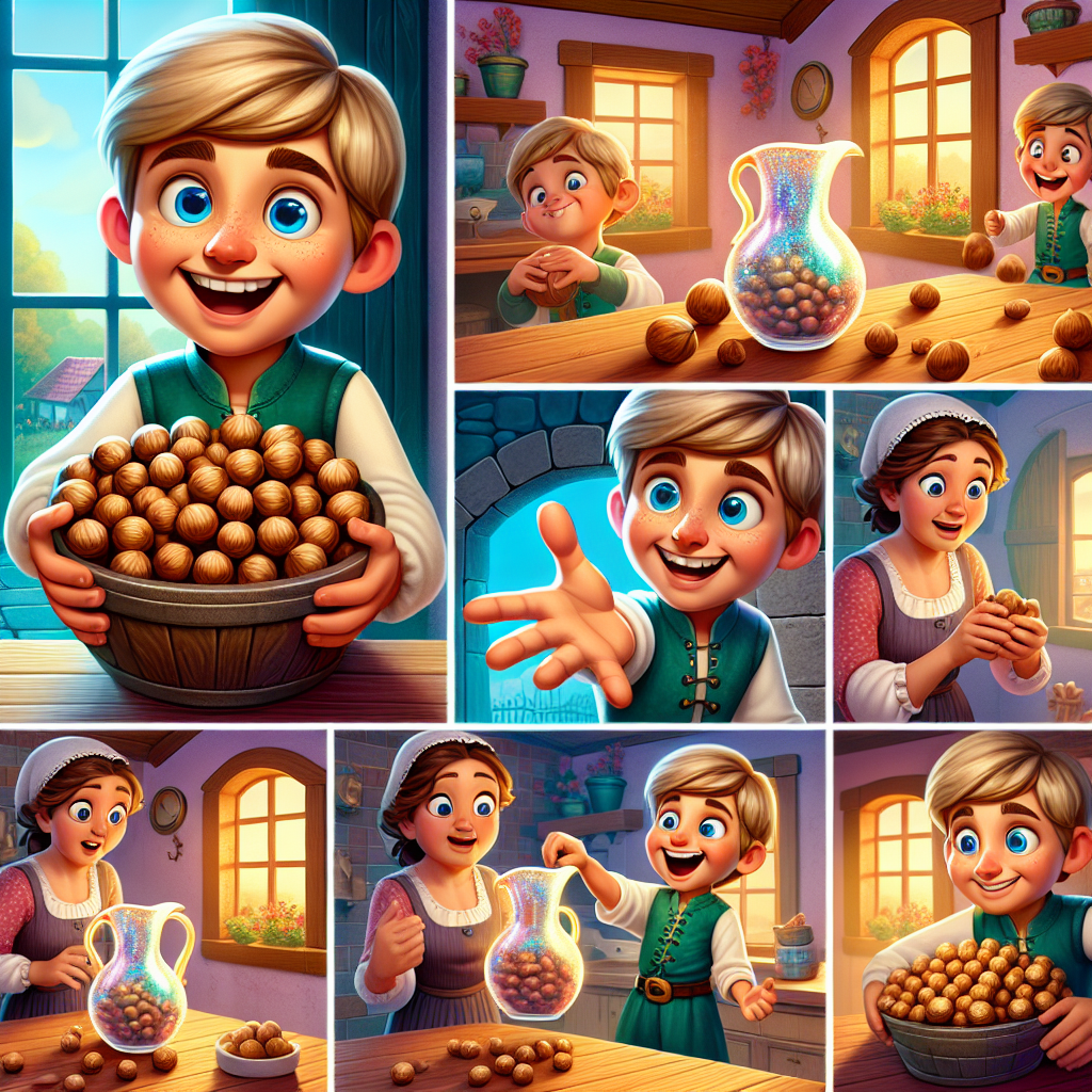 Colorful cartoon storyboard showing 8 key scenes from The Greedy Hand